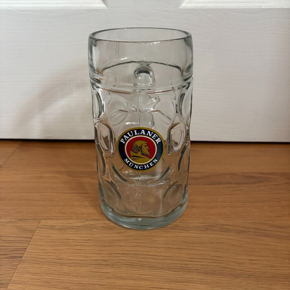 Paulaner Muchen 1 Liter Heavy Dimpled Glass Beer Mug from Germany-Used